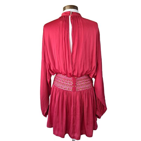 Ramy Brook Red Stella Drop-Waist Shiny Corset Red Mini Dress Size 6 - Picture 3 of 12